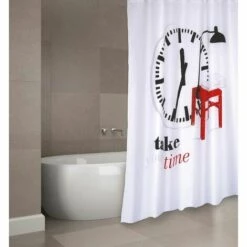 MSV Rideau De Douche Polyester TAKE YOUR TIME 180x200cm QUALITÉ PREMIUM - Anneaux Inclus - Multicolor