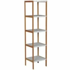 MSV Etagère Meuble De Rangement 5 Niveaux Bambou & MDF Blanc - Blanc