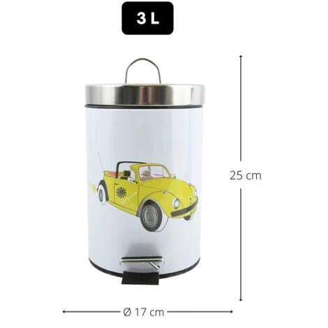 MSV Poubelle à Pédale Inox 3L Cox 70's - Jaune 2 MSV Poubelle à Pédale Inox 3L Cox 70's - Jaune – Image 2