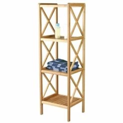 MSV Etagère Meuble De Rangement 4 Niveaux En Bambou - Marron