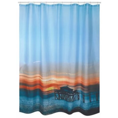 MSV Rideau De Douche Polyester 180x200cm Motif Sunset - Anneaux Inclus - Multicolor 2 MSV Rideau De Douche Polyester 180x200cm Motif Sunset - Anneaux Inclus - Multicolor – Image 2
