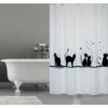 MSV Rideau De Douche Polyester CAT 180x200cm QUALITÉ PREMIUM Noir & Blanc - Anneaux Inclus - Blanc