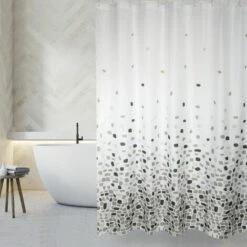 MSV Rideau De Douche Polyester BREST 180x200cm QUALITÉ PREMIUM Taupe - Anneaux Inclus - Taupe