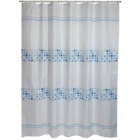 MSV Rideau De Douche Polyester MALTA 180x200cm QUALITÉ PREMIUM Bleu & Blanc - Anneaux Inclus - Bleu 2 MSV Rideau De Douche Polyester MALTA 180x200cm QUALITÉ PREMIUM Bleu & Blanc - Anneaux Inclus - Bleu – Image 2