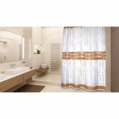 MSV Rideau De Douche Polyester ONS 180x200cm QUALITÉ PREMIUM Blanc & Marron - Anneaux Inclus - Marron