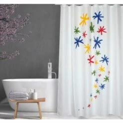 MSV Rideau De Douche Polyester ORION 180x200cm QUALITÉ PREMIUM Multicolor - Anneaux Inclus - Multicolor