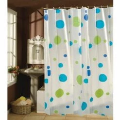 MSV Rideau De Douche Plastique PVA 180x200cm Motifs Bleu & Vert - Anneaux Inclus - Bleu