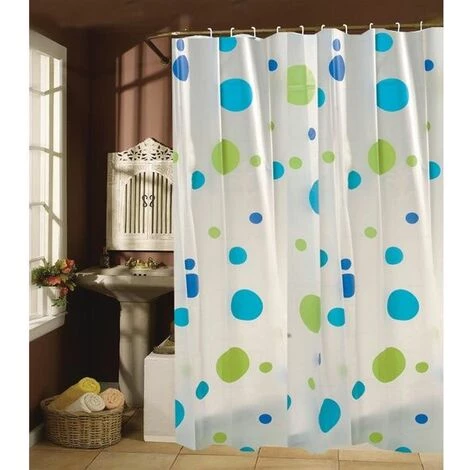 MSV Rideau De Douche Plastique PVA 180x200cm Motifs Bleu & Vert - Anneaux Inclus - Bleu 1 MSV Rideau De Douche Plastique PVA 180x200cm Motifs Bleu & Vert - Anneaux Inclus - Bleu