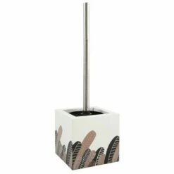 MSV Brosse Wc Avec Support MDF & Acier Inox Motifs PLUMAS VINTAGE - Marron