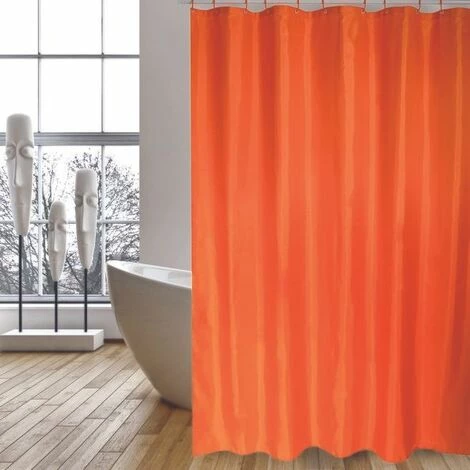 MSV Rideau De Douche Polyester 180x200cm Orange - Anneaux Inclus - Orange 1 MSV Rideau De Douche Polyester 180x200cm Orange - Anneaux Inclus - Orange