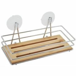 MSV Etagère Panier De Douche à Ventouses En Bambou - Marron