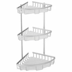 MSV Etagère D'angle De Douche 3 Niveaux à Fixer TERESINA Alu Satiné - Gris