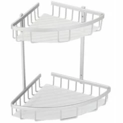MSV Etagère D'angle De Douche 2 Niveaux à Fixer TERESINA Alu Satiné - Gris