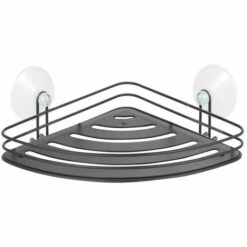 MSV Etagère Panier D'angle De Douche à Ventouses KERY Acier Noir Mat - Noir
