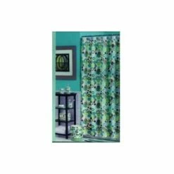 MSV 140263 Rideau De Douche Polyester + Polypropylène Pastille Colorée/Blanc 180 X 200 X 0,1 Cm - 12 Anneaux Inclus