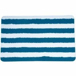 MSV Tapis De Bain Microfibre SEAUVILLE 50x80cm Bleu & Blanc - Bleu