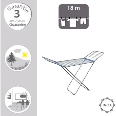 MSV Etendoir à Linge à Ailes En Inox 20M Gris - Gris 2 MSV Etendoir à Linge à Ailes En Inox 20M Gris - Gris – Image 2