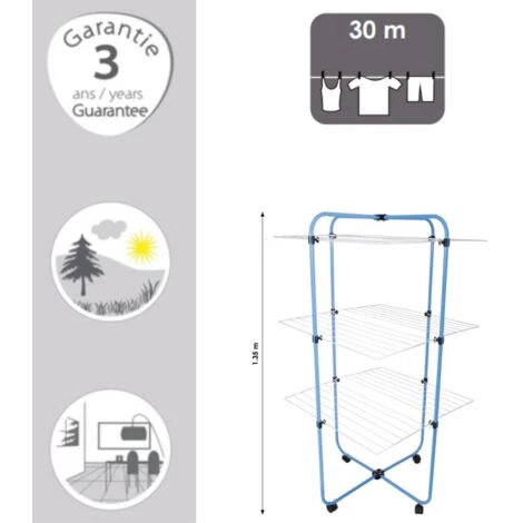 MSV Etendoir à Linge Tour 3 Niveaux 30M Acier Bleu - Bleu 2 MSV Etendoir à Linge Tour 3 Niveaux 30M Acier Bleu - Bleu – Image 2
