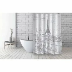 MSV Rideau De Douche Français Polyester 180x200cm ESQUISSE Motif Argenté - Argent