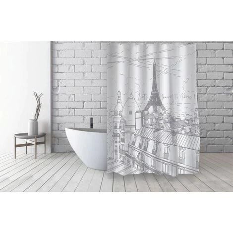 MSV Rideau De Douche Français Polyester 180x200cm ESQUISSE Motif Argenté - Argent 1 MSV Rideau De Douche Français Polyester 180x200cm ESQUISSE Motif Argenté - Argent