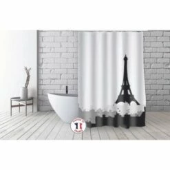MSV Rideau De Douche Français Polyester 180x200cm TOITS PARISIENS Noir & Blanc - Noir