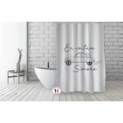MSV Rideau De Douche Français Polyester 180x200cm DEUDEUCHE Noir & Blanc - Blanc