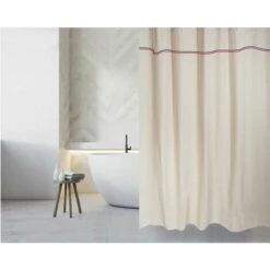 MSV Rideau De Douche Français Coton 180x200cm ELEGANCE Beige - Beige