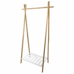 MSV Portant Bambou Avec étagère MIA Bois & Blanc - Blanc