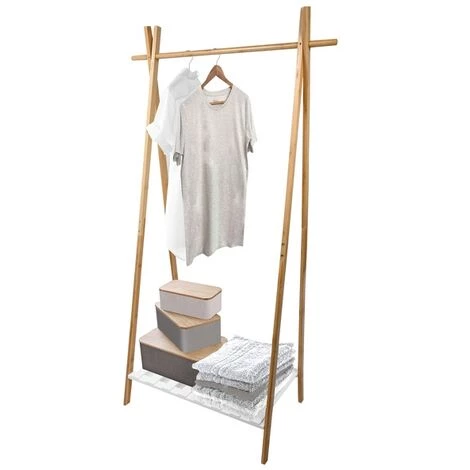 MSV Portant Bambou Avec étagère MIA Bois & Blanc - Blanc 2 MSV Portant Bambou Avec étagère MIA Bois & Blanc - Blanc – Image 2