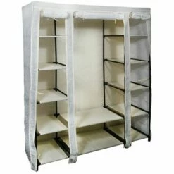 MSV Penderie Armoire à Vêtements Aéré Avec Double étagères Gris - Gris