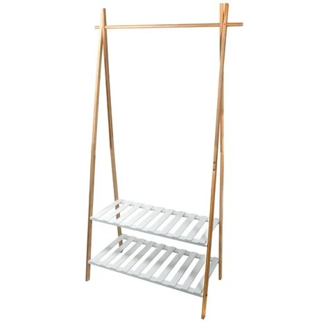 MSV Portant Bambou Avec Deux étagères MIA Bois & Blanc - Blanc 1 MSV Portant Bambou Avec Deux étagères MIA Bois & Blanc - Blanc