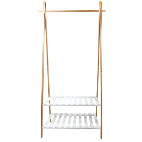 MSV Portant Bambou Avec Deux étagères MIA Bois & Blanc - Blanc 2 MSV Portant Bambou Avec Deux étagères MIA Bois & Blanc - Blanc – Image 2