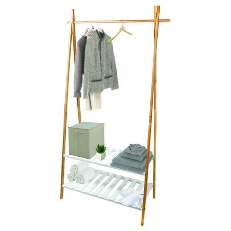 MSV Portant Bambou Avec Deux étagères MIA Bois & Blanc - Blanc 4 MSV Portant Bambou Avec Deux étagères MIA Bois & Blanc - Blanc – Image 4