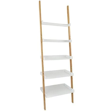 MSV Etagère Meuble De Rangement Style échelle 5 Niveaux En Bambou & MDF Blanc - Blanc 1 MSV Etagère Meuble De Rangement Style échelle 5 Niveaux En Bambou & MDF Blanc - Blanc