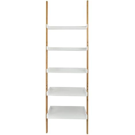 MSV Etagère Meuble De Rangement Style échelle 5 Niveaux En Bambou & MDF Blanc - Blanc 3 MSV Etagère Meuble De Rangement Style échelle 5 Niveaux En Bambou & MDF Blanc - Blanc – Image 3