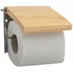 MSV Porte Rouleau Papier Wc Mural En Pin Et Inox Beige - Beige