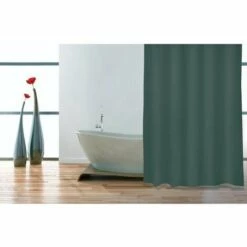 MSV Rideau De Douche Polyester 180x200cm Vert Foncé - Anneaux Inclus - Vert