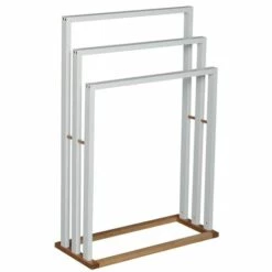 MSV Porte Serviettes Bambou & MDF Blanc - Blanc