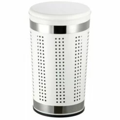 MSV Panier à Linge 46L Avec Couvercle Coussin Inox Blanc