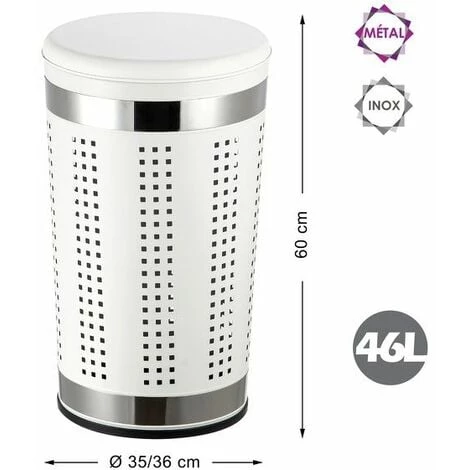 MSV Panier à Linge 46L Avec Couvercle Coussin Inox Blanc 2 MSV Panier à Linge 46L Avec Couvercle Coussin Inox Blanc – Image 2