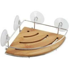 MSV Etagère Panier D'angle De Douche à Ventouses En Bambou - Bois