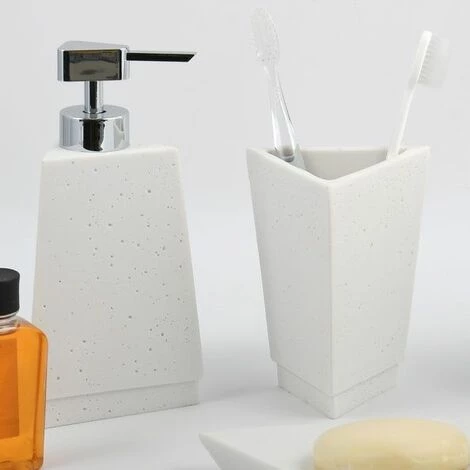 MSV Lot De 4 Accessoires De Salle De Bain En Polyrésine SUEZ Blanc - Blanc 3 MSV Lot De 4 Accessoires De Salle De Bain En Polyrésine SUEZ Blanc - Blanc – Image 3