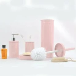 MSV Lot De 4 Accessoires De Salle De Bain En Acier HABANA Rose Pastel - Rose