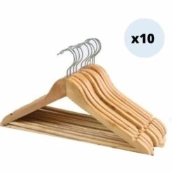 MSV Lot De 10 Cintres En Bois - Beige