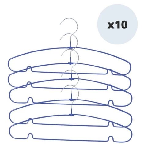 MSV Lot De 10 Cintres En Acier Plastifié Antiglisse Bleu - Violet 1 MSV Lot De 10 Cintres En Acier Plastifié Antiglisse Bleu - Violet