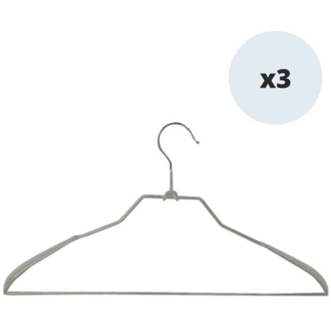 MSV Lot De 3 Cintres En Acier Plastifié Antiglisse - Taupe 1 MSV Lot De 3 Cintres En Acier Plastifié Antiglisse - Taupe