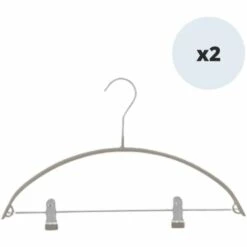 MSV Lot De 2 Cintres En Acier Plastifié Antiglisse Avec Pinces - Taupe