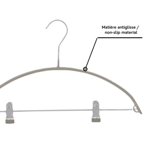 MSV Lot De 2 Cintres En Acier Plastifié Antiglisse Avec Pinces - Taupe 2 MSV Lot De 2 Cintres En Acier Plastifié Antiglisse Avec Pinces - Taupe – Image 2