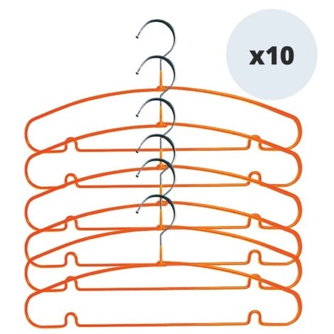 MSV Lot De 10 Cintres En Acier Plastifié Antiglisse Orange - Orange 1 MSV Lot De 10 Cintres En Acier Plastifié Antiglisse Orange - Orange