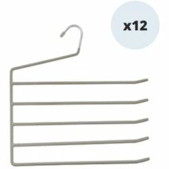 MSV Lot De 12 Cintres En Acier Plastifié Antiglisse Pour Pantalon 5 Barres - Taupe